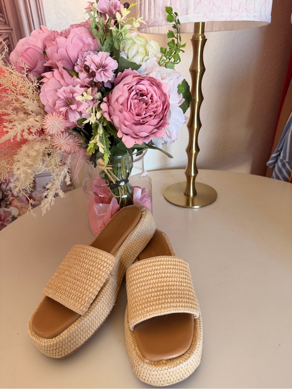 Monrovia Women’s Woven Platform Slide Sandals - Beige